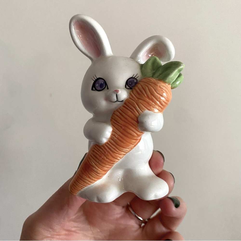 Russ Small Bunny Holding a Carrot Figurine